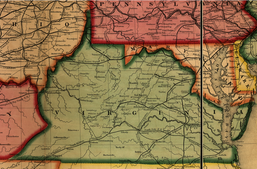 Virginia's railroad network in 1859, prior to the Civil War