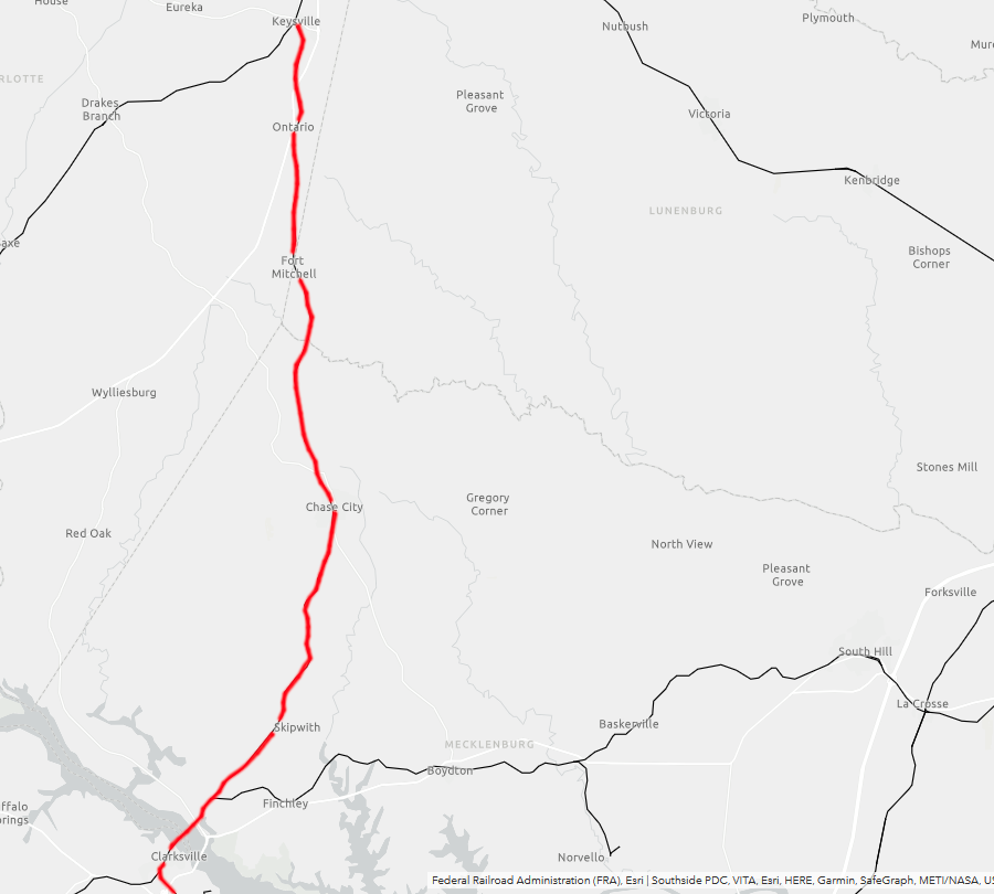 the Richmond and Mecklenburg Railroad linked Keysville to Clarksville