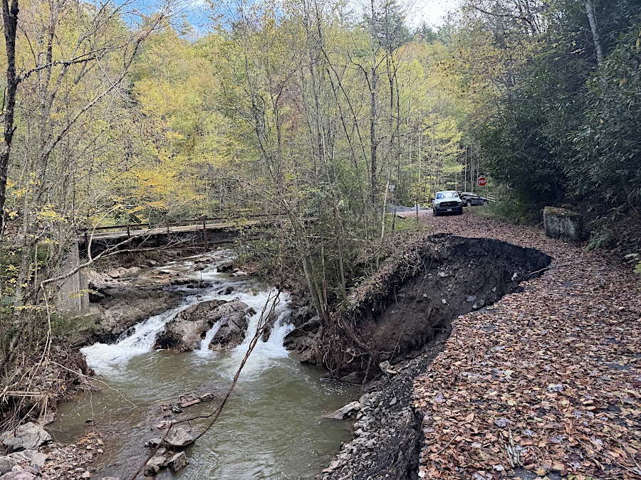 flooding triggered by heavy rainfall caused Whitetop Laurel Creek to erode sections of the roadbed of the Virginia Creeper Trail