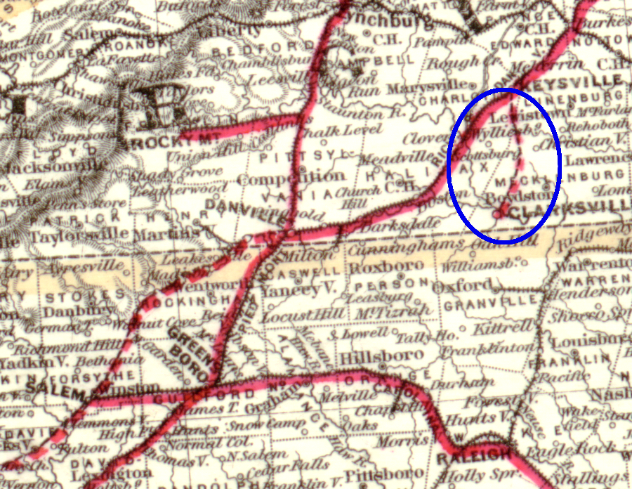 the Richmond and Danville Railroad had the rights to build between Keysville and Clarksville in 1881