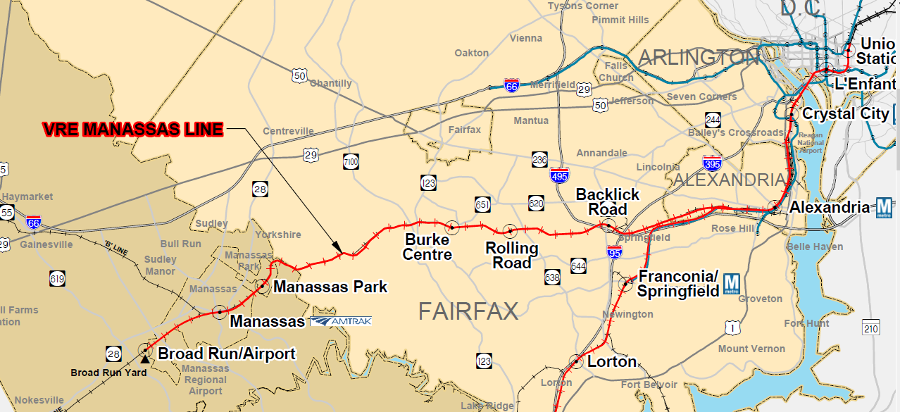 VRE's Manassas Line runs on Norfolk Southern Railroad tracks to Alexandria, then on CSX tracks to Union Station  (where tracks and station are owned by Amtrak)