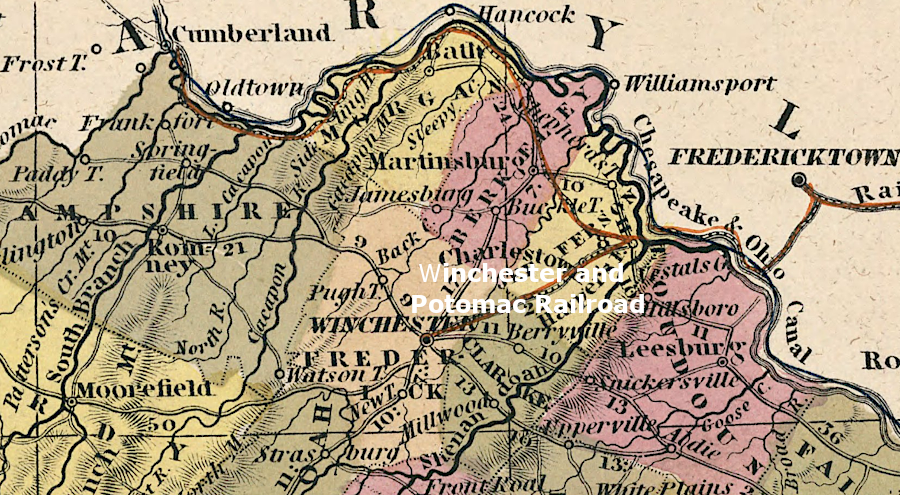 the Baltimore and Ohio Railroad built new track west from Harpers Ferry along the Potomac River, after failing to get the rights to use the Winchester and Potomac Railroad track