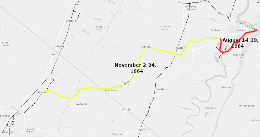 the US Military Railroads rebuilt the Winchester and Potomac Railroad in two phases, in August and November 1864