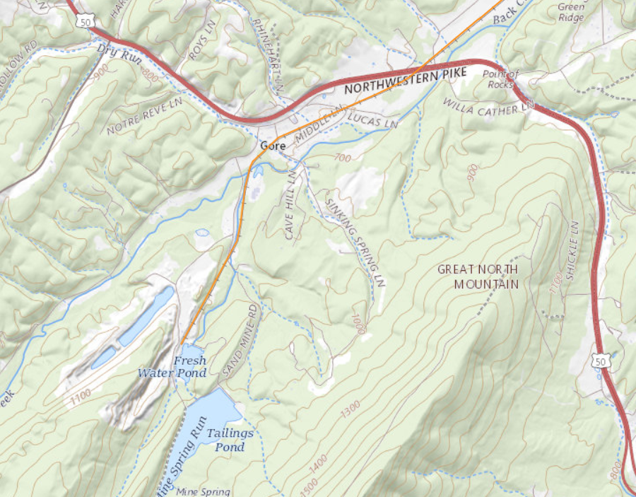 the Winchester and Western Railroad made it economical to ship sand from a quarry at Gore for 80 years