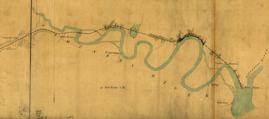 the Richmond and York River Railroad connected Richmond to the deepwater port at West Point, and crossed the Pamunkey River at White House Landing