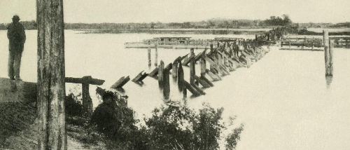 Federal troops burned the York River Railroad bridge across the Pamunkey River in 1862, during the change of base from White House Landing in New Kent County to Harrison's Landing at Berkeley Plantation