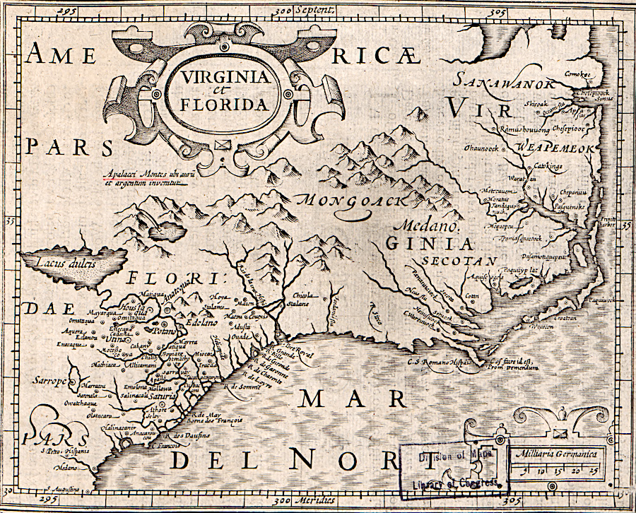 the Apalacci Montes were represented as stretching north from Florida