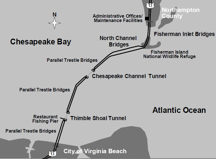 the Chesapeake Bay Bridge-Tunnel replaced 2-hour ferry services with a 30-minute drive when it opened on April 14, 1964