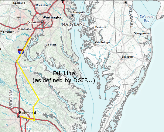 Fall Line, as defined by Virginia Department of Wildlife Resources
