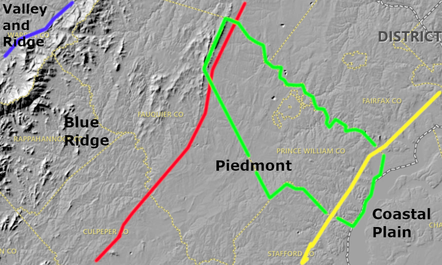 only one county (Prince William) stretched from the Blue Ridge to the Potomac River