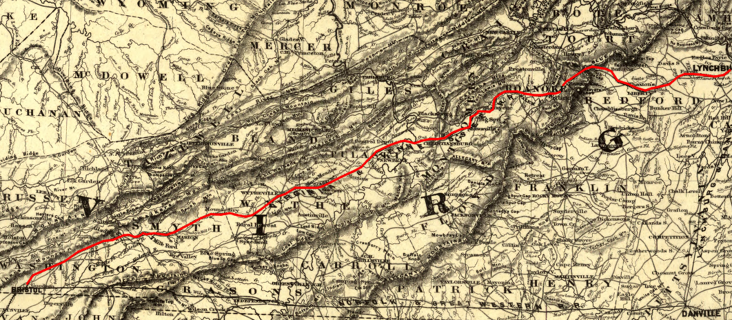 Virginia and Tennessee railroad, built before the Civil War, linked eastern and southwestern Virginia