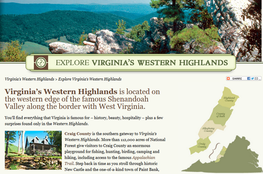 to advertising for Alleghany Highlands was replaced with Virginia's Western Highlands