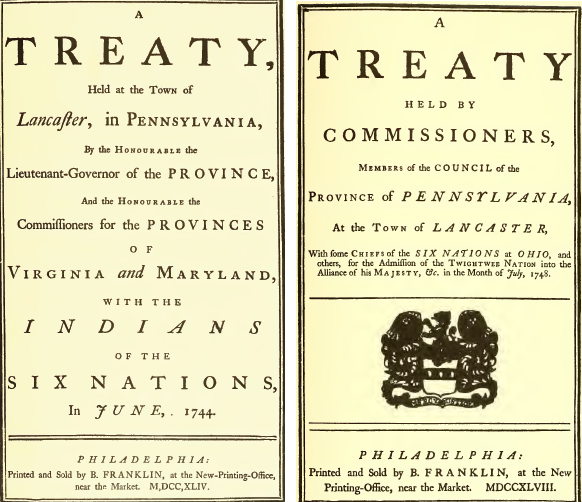 Benjamin Franklin printed copies of treaty documents, including the speeches of the negotiators