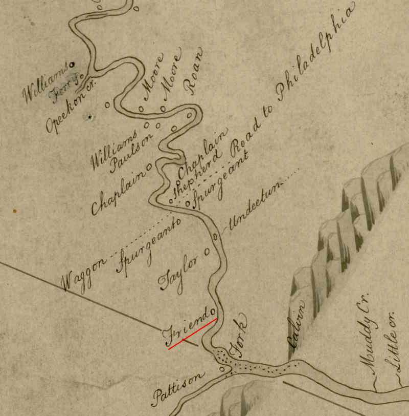 Peter Jefferson's 1747 map of the Fairfax Grant noted the location of Israel Friend's home at the mouth of the Shenandoah River