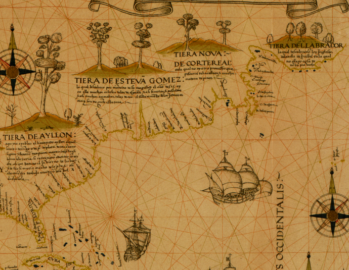 Virginia was mapped as part of the land of Lucas Vasquez de Ayllon in 1529, while Estevao Gomes's name was assigned to New England on the secret master map kept in Spain (Padron Real) for informing ship captains before they sailed