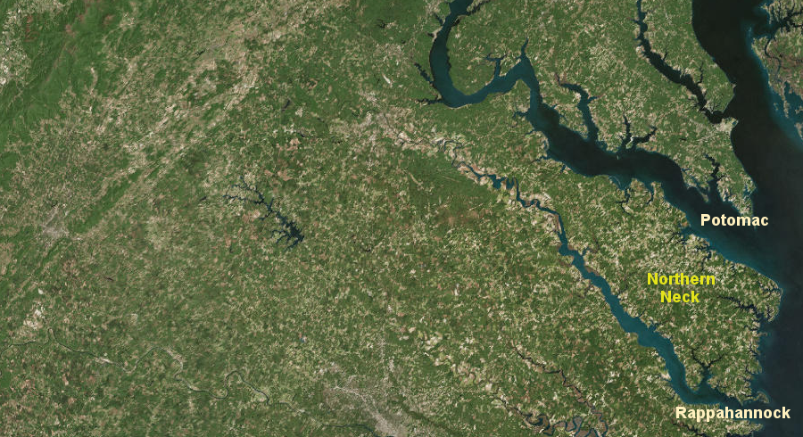 the Potomac and Rappahannock rivers easily defined the Northern Neck peninsula at their mouths, but determining locations of headsprings all the way upstream was a judgment call that - made in London in 1745 by Privy Council members who had never been to Virginia