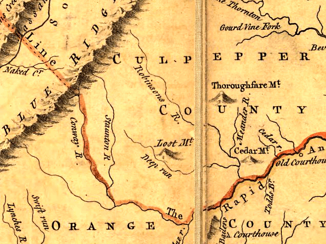 location of headspring of the Rappahannock River - at the headwaters of the Conway River, as depicted on Fry-Jefferson Map of 1755