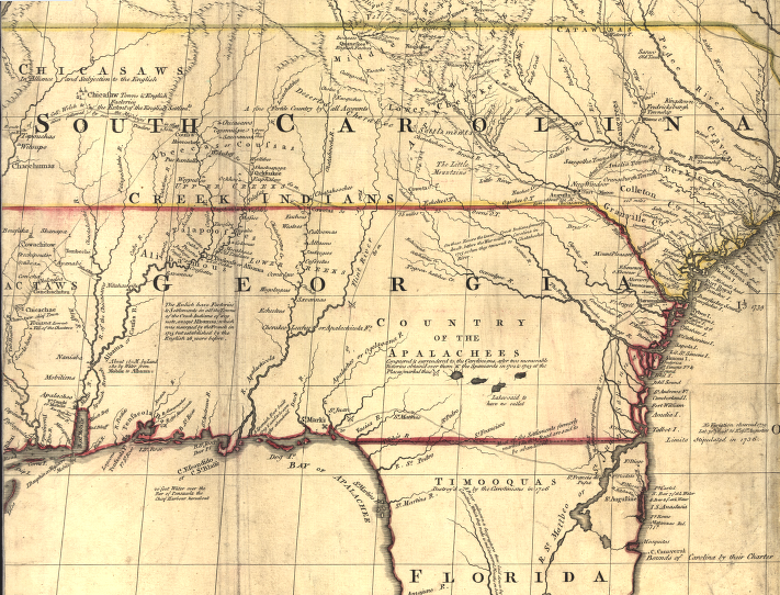 in 1757, the key British map asserting land claims set the Georgia border at the mouth of the St. Johns River