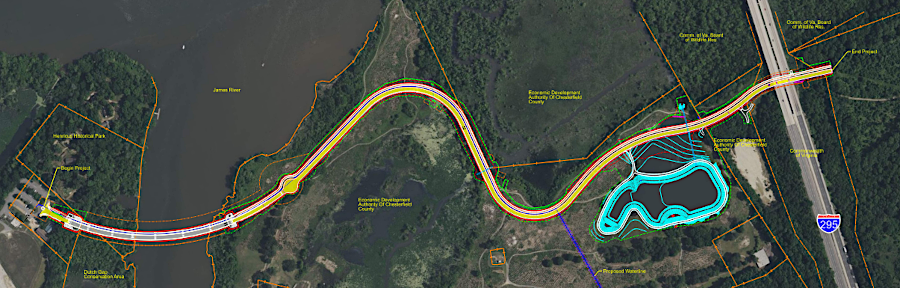 a new access road to Henricus would require a bridge across an oxbow of the James River