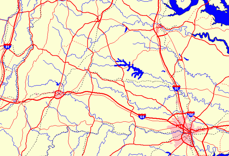 modern transportation infrastructure - James vs. Rappahannock watersheds