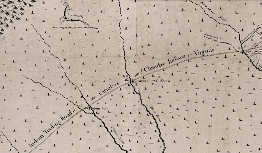 James Needham and Gabriel Arthur traveled along the Occaneechi Trading Path in 1673 to meet the Cherokee at Chota