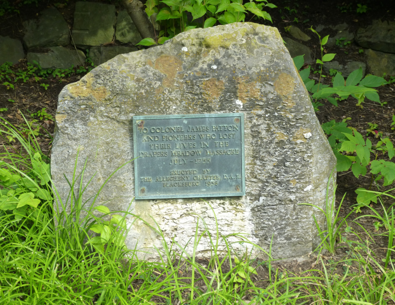 monument on Virginia Tech campus for victims of the Shawnee attack, including Col. James Patton, on July 8, 1755