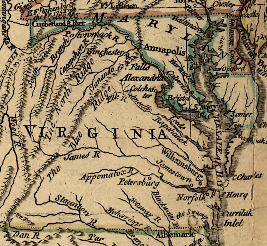 at the start of the American Revolution, the settlement at the Fall Line on the James River was not significant enough to justify identifying on a map, with Petersburg and Colchester