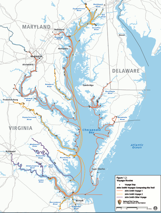 John Smith took two journeys by water to map the Chesapeake Bay