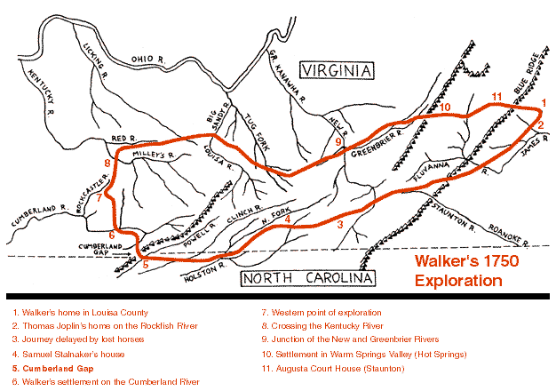 route of Dr. Thomas Walker through Cumberland Gap, 1750