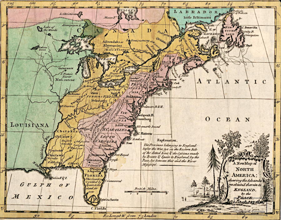 American colonists coveted the land acquired by Great Britain after the French and Indian War (tinted brown)