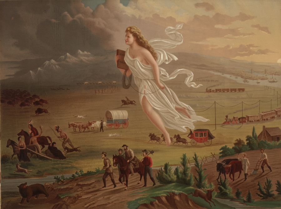 the Manifest Destiny concept of inevitable expansion westward to build an American empire rationalized the purposeful displacement that began after the 1622 uprising led by Opechancanough in Virginia
