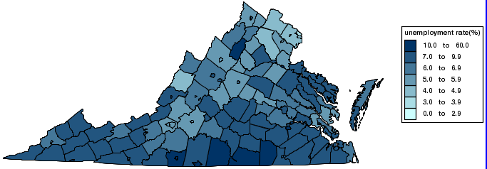 Unemployment rates in Virginia counties, August 2011 (not seasonally adjusted)