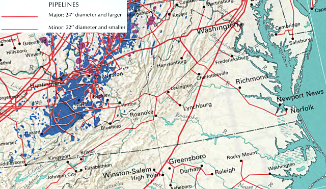 much of Southside Virginia had no large pipeline providing natural gas in 1970, limiting the region's ability to recruit new manufacturing facilities