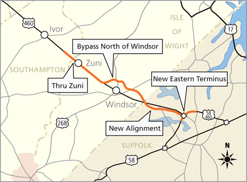 under Gov. McAuliffe, the Virginia Department of Transportation revised the proposal to replace US 460, but still included building a new 4-lane divided highway from Suffolk to west of Windsor