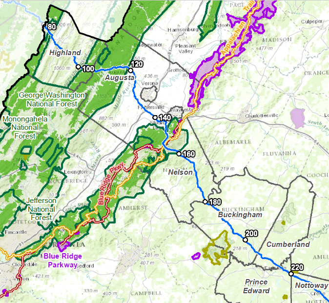 Dominion revised the proposed route of the Atlantic Coast Pipeline to minimize conflicts, but the route still crossed the George Washington National Forest and Blue Ridge Parkway in Virginia