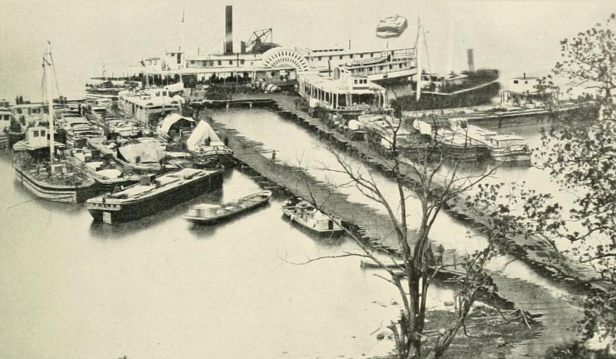 during the Civil War, Union armies were supplied by steamboats that used the Potomac and James rivers to bypass Confederate forces and avoid poor roads, and City Point (pictured above) became a major port