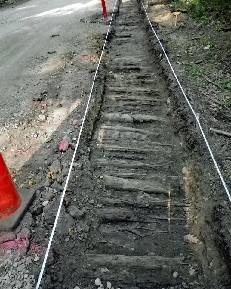 a remnant of a Civil War-era corduroy road was found in 2016 near an entrance to Lake Accotink Park in Fairfax County