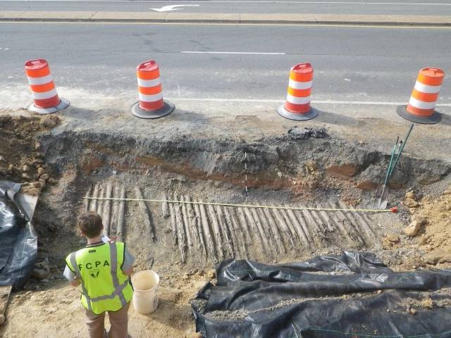 cedar logs used in 1862 to create a corduroy road were discovered in 2015 next to the Fairfax Campus of George Mason University