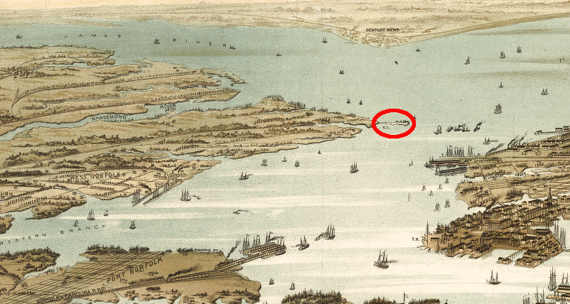 Craney Island in 1892, before conversion to dredge spoil site