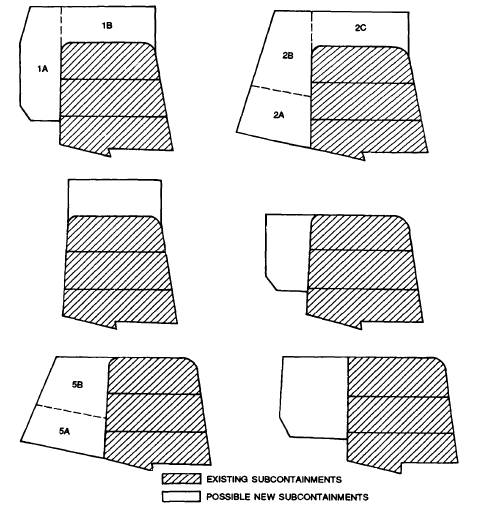 six options to expand Craney Island, proposed by the Corps of Engineers in 1989