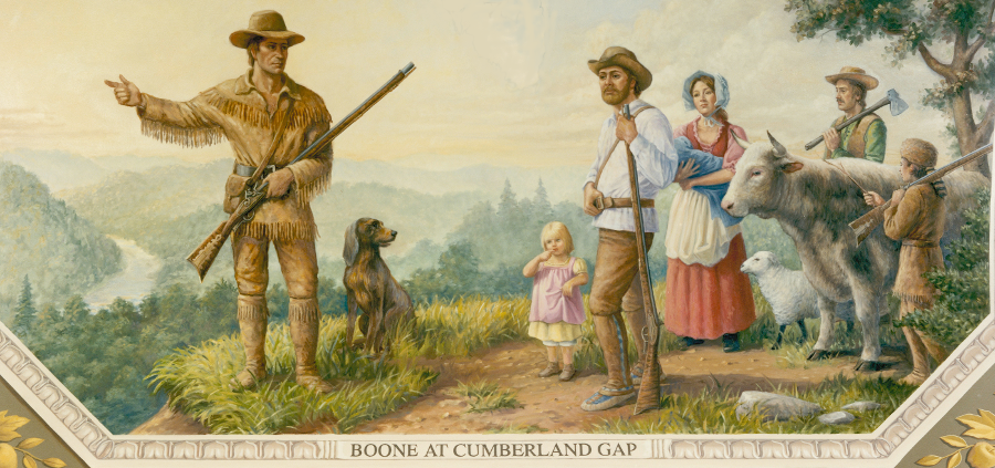 in 1775, the land speculators of the Transylvania Company paid Daniel Boone to blaze a path westward from Cumberland Gap into Kentucky's Bluegrass Region