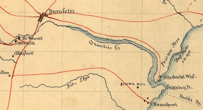 Dumfries was located at the head of navigation on Quantico Creek, until excessive sediment silted up the harbor