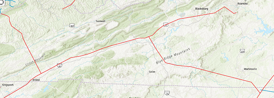 the East Tennessee Natural Gas pipeline carries gas into southwestern Virginia via Tennessee and West Virginia