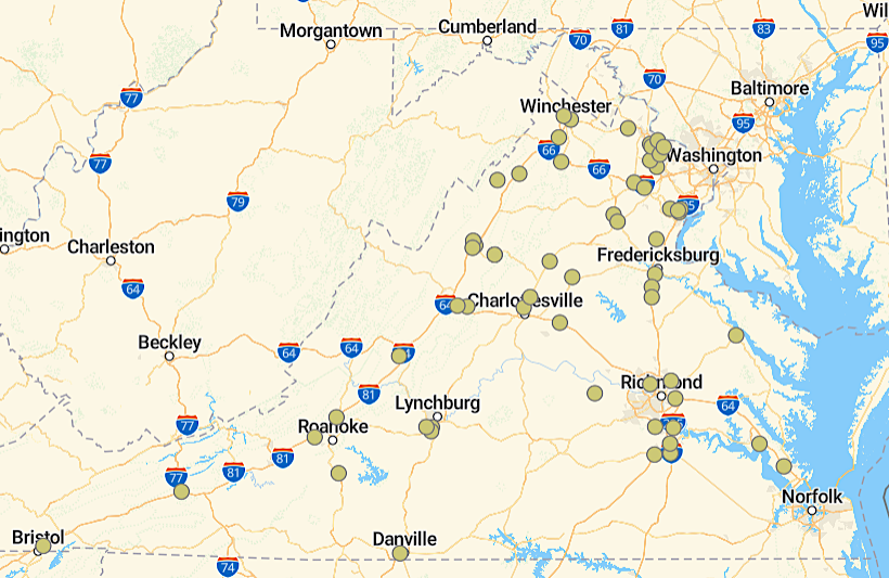 the Federal Highway Administration identified 61 public ethanol (E85) fueling stations in Virginia in 2022