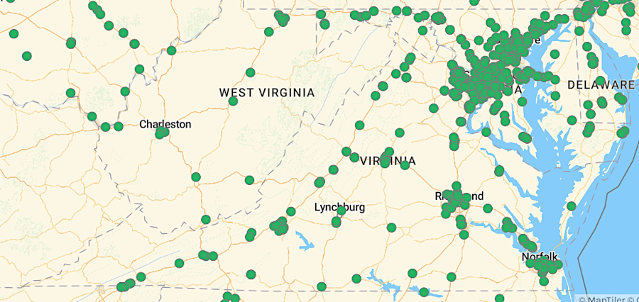 fast charging (Level 3) stations in Virginia in 2023