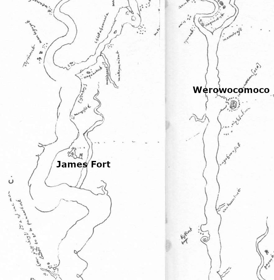 the English who built a fort at Jamestown discovered a trail connecting the site of their fort at Jamestown to Werowocomoco