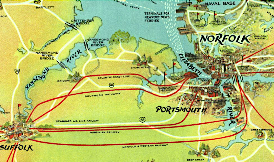 multiple railroads connected to Portsmouth in 1936