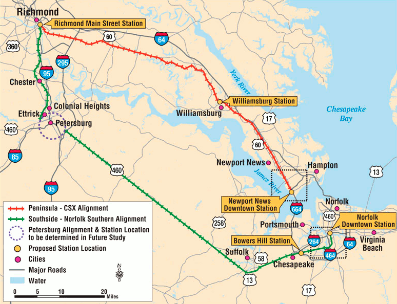 high speed rail options for Hampton Roads
