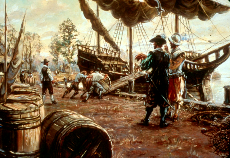 indentured servants and slaves were the first port workers, loading hogsheads of tobacco at colonial Virginia wharves