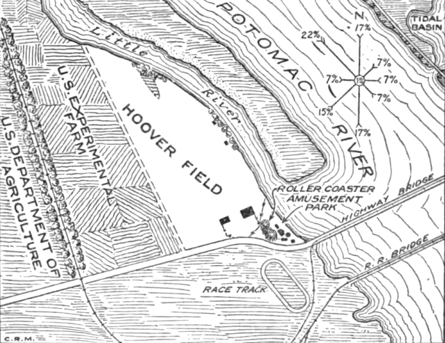 Hoover Field was located upstream of the 14th Street Bridge, and on the Virginia side of Boundary Channel (Little River)